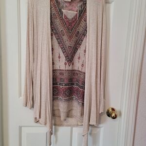 Chris & Carol Beige Cardigan Over Vocal Tank